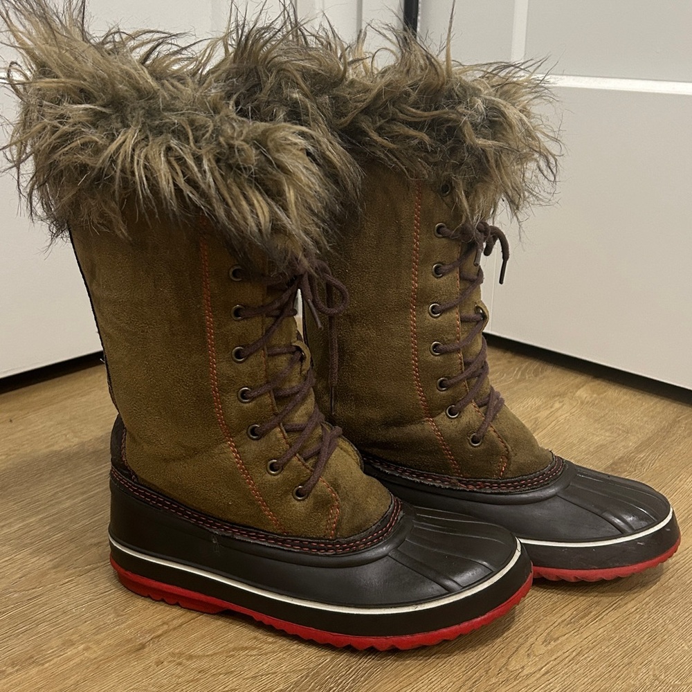 Thinsulate Weatherproof Fleece Lined Faux Fur Outdoor Rain Boots | Size 8